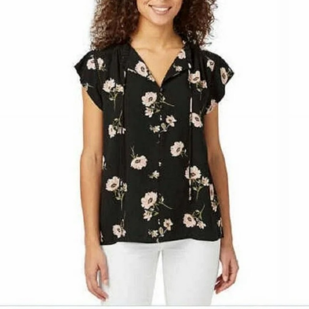 Buffalo David Bitton Womens Flutter Sleeve Floral Top